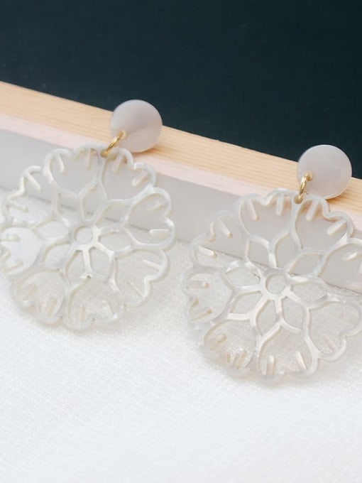 ivory Copper Acrylic Hollow Flower Ethnic Drop Trend Korean Fashion Earring