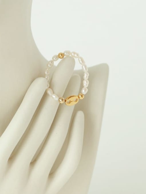 Five Color Brass Freshwater Pearl Geometric Minimalist Band Ring 1