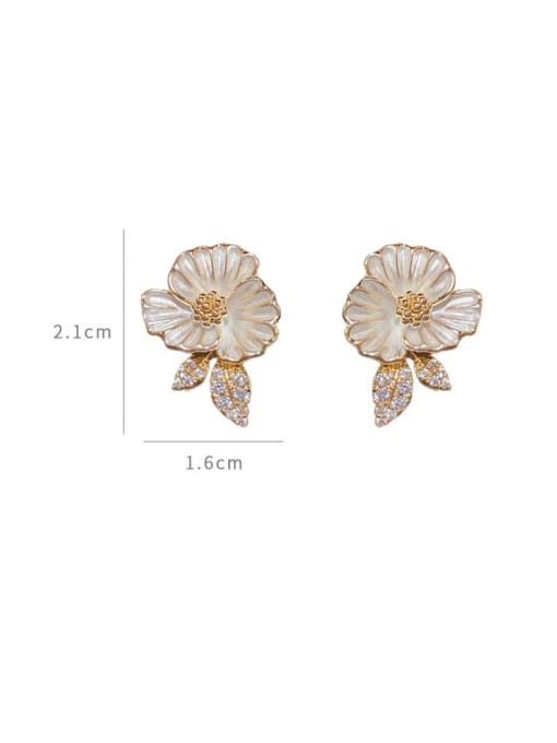 YOUH Brass Cubic Zirconia Flower Dainty Stud Earring 2