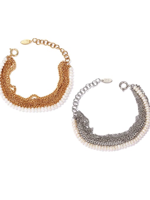 ACCA Brass Imitation Pearl Geometric Vintage Strand Bracelet