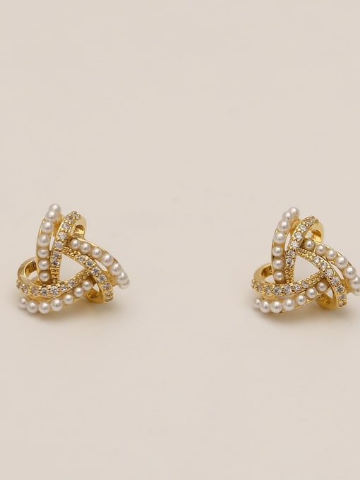 HYACINTH Brass Imitation Pearl Triangle Ethnic Stud Trend Korean Fashion Earring 1