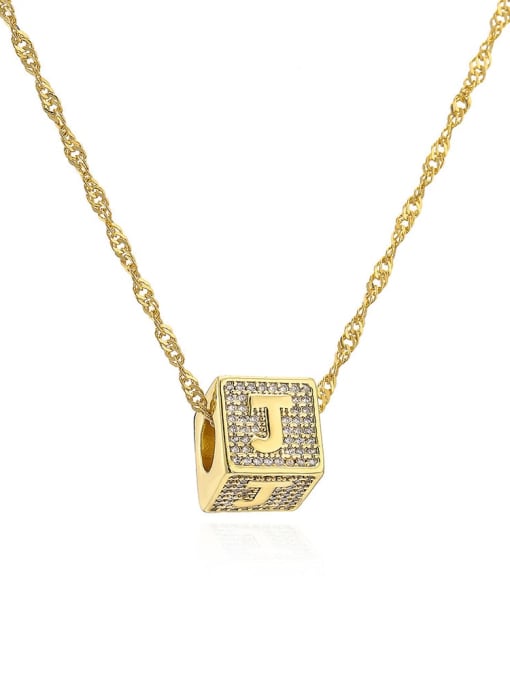 22375 J Brass Cubic Zirconia Square Hip Hop Letter Pendant Necklace