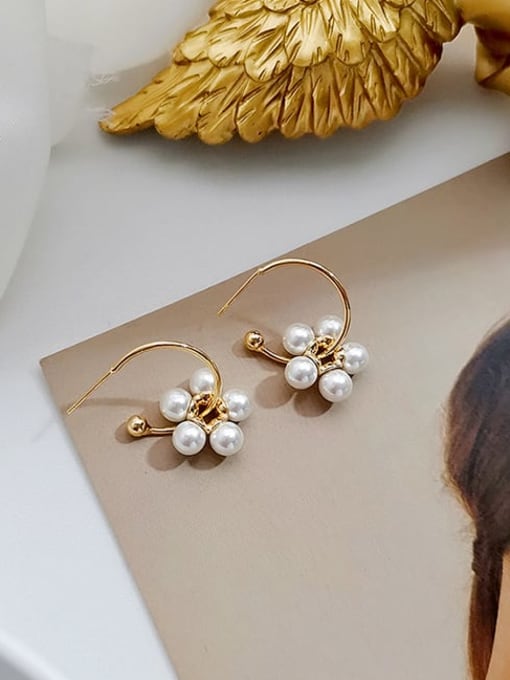 HYACINTH Copper Imitation Pearl Flower Minimalist Hook Trend Korean Fashion Earring 2