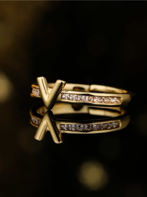 AOG Brass Cubic Zirconia Letter Vintage Band Ring 1