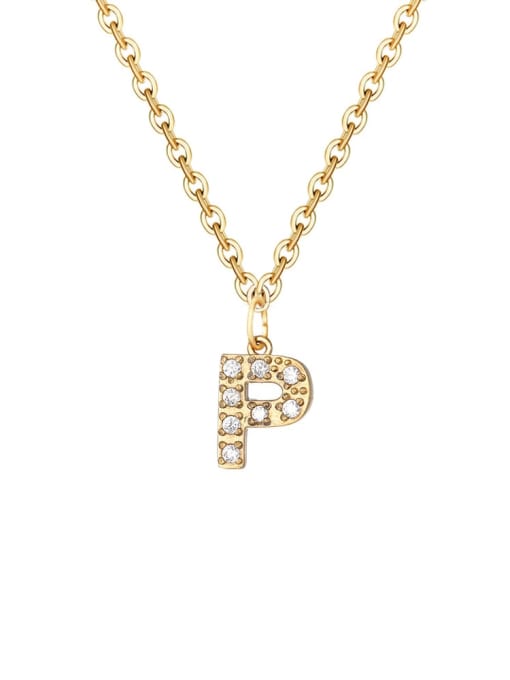 P 14 K gold Stainless steel Cubic Zirconia Letter Minimalist Necklace