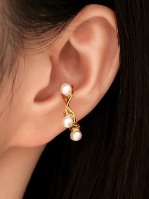 Five Color Brass Imitation Pearl Geometric Vintage Single Earring ( Single -Only One) 2