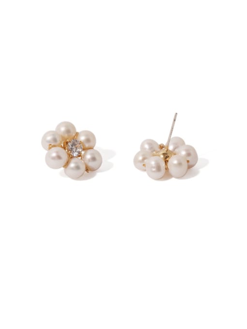ACCA Brass Imitation Pearl Flower Vintage Stud Earring 3