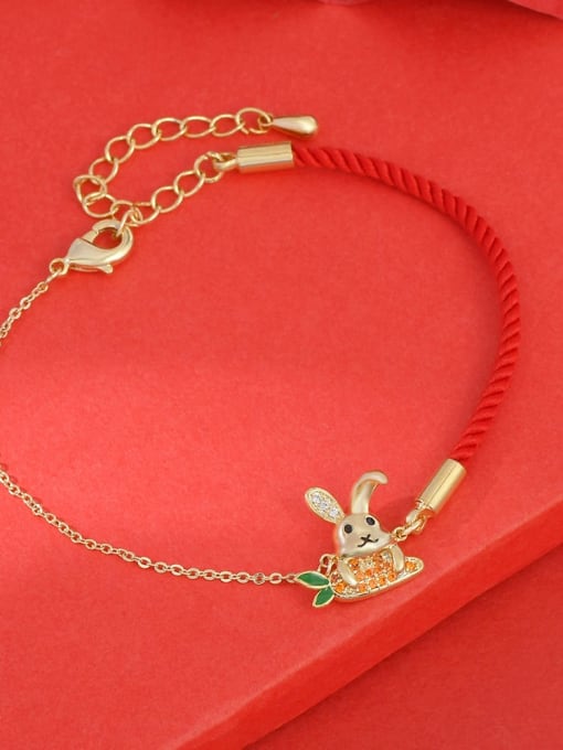 Gold SL61284 Brass Cubic Zirconia Rabbit Dainty Handmade Weave Bracelet