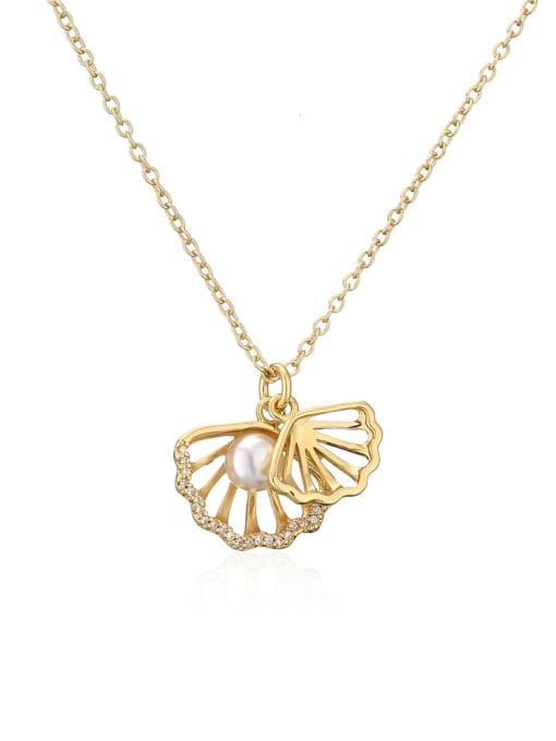 21420 Brass Imitation Pearl Irregular Minimalist Necklace