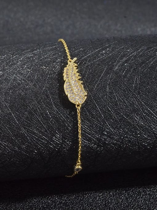 YOUH Brass Cubic Zirconia Leaf Dainty Bracelet 2