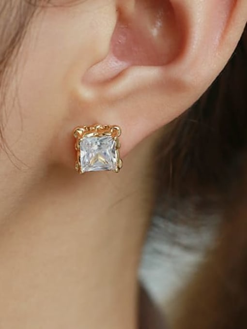 TINGS Brass Cubic Zirconia Geometric Minimalist Stud Earring 2