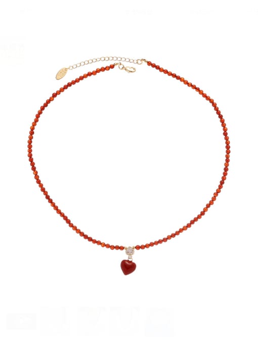 Five Color Brass Natural Stone Heart Minimalist Beaded Necklace