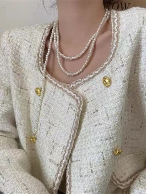 ZRUI Imitation Pearl Heart Vintage Multi Strand Necklace 1