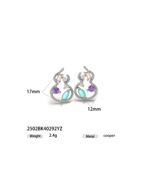 2502BK40292YZ Brass Cubic Zirconia Irregular Purple Gold Gourd Hip Hop Stud Earring