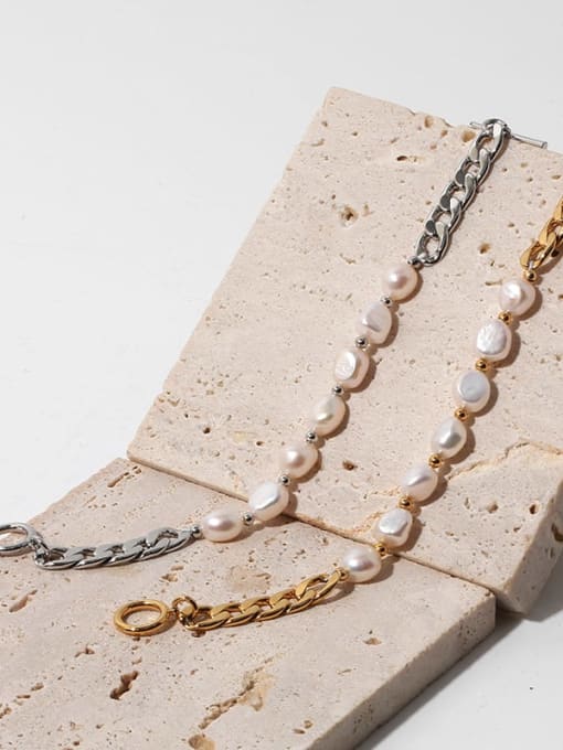 TINGS Brass Freshwater Pearl Geometric Chain Vintage Bracelet 1