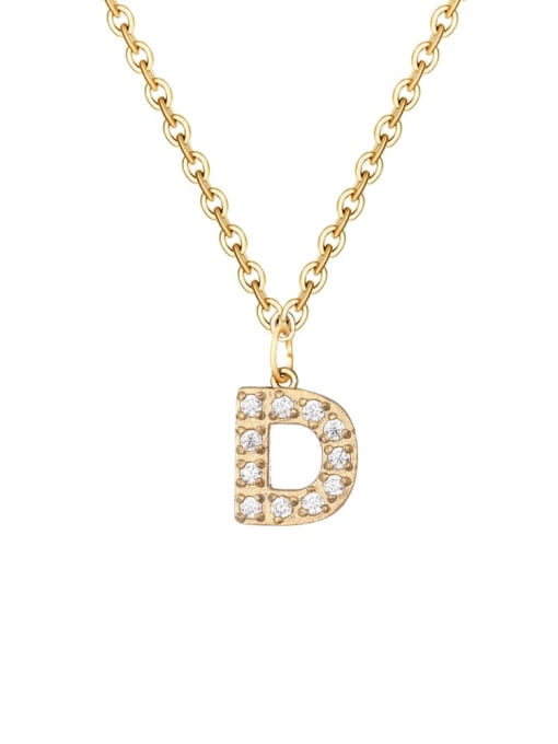 D 14 K gold Stainless steel Cubic Zirconia Letter Minimalist Necklace