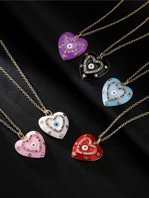 AOG Brass Enamel Vintage Heart  Pendant Necklace