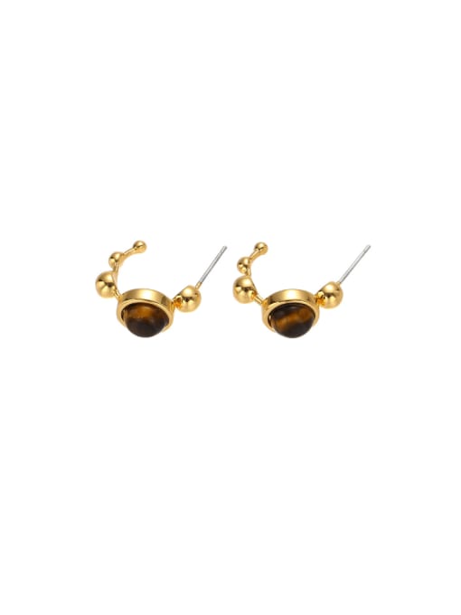 Five Color Brass Tiger Eye Geometric Vintage Stud Earring 0