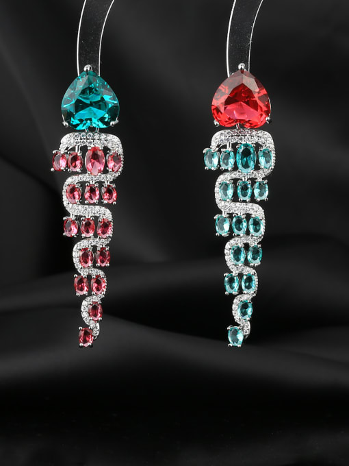 OUOU Brass Cubic Zirconia Water Drop Luxury Long Cluster Earring 2