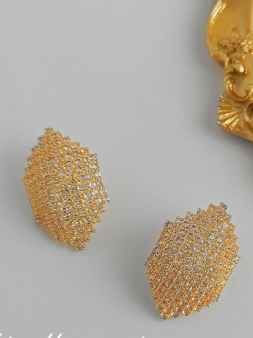 Real gold 14K Brass Cubic Zirconia Hexagon Vintage Stud Trend Korean Fashion Earring