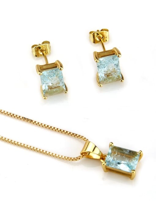 renchi Brass Rectangle  Cubic Zirconia Earring and Necklace Set 2