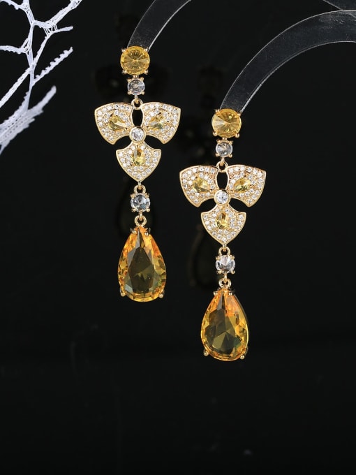 yellow Brass Cubic Zirconia Water Drop Luxury Drop Earring