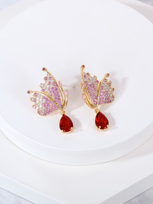 gules Brass Cubic Zirconia Multi Color Butterfly Luxury Drop Earring