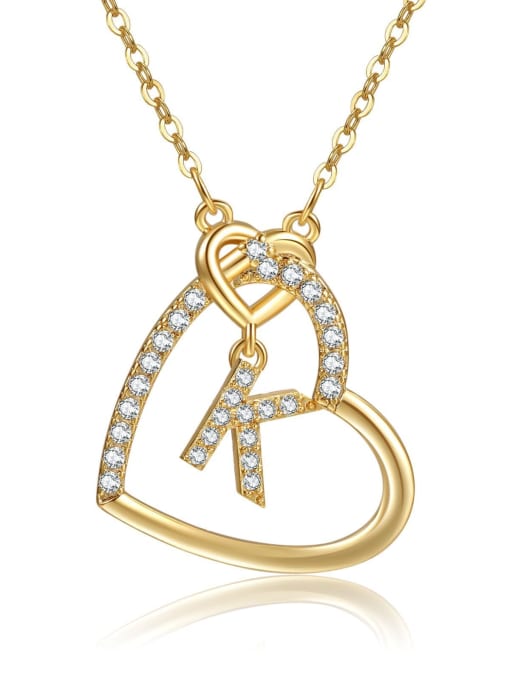K gold Brass Cubic Zirconia Heart Minimalist  Letter Pendant Necklace