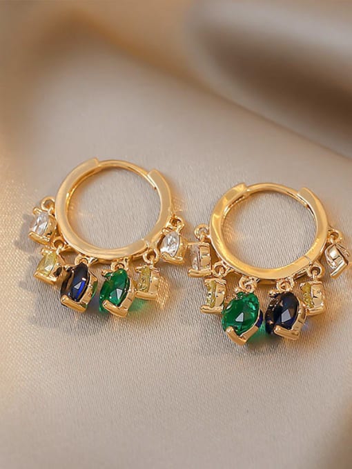 Golden Green E809 Brass Cubic Zirconia Tassel Dainty Stud Earring