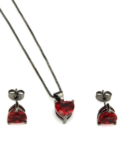 Black red zirconium plating Brass Heart Cubic Zirconia Earring and Necklace Set