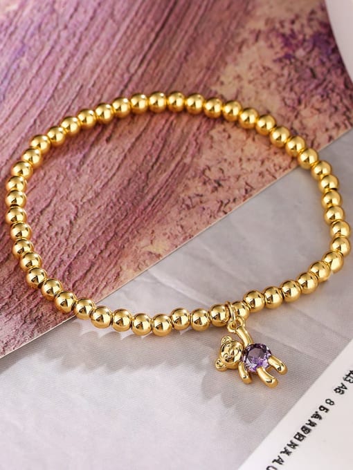 31554 Brass Cubic Zirconia Elastic rope Bear Dainty Handmade Beaded Bracelet