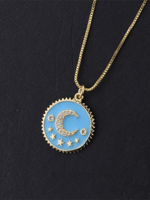 Gold Plated blue Brass Enamel Moon Minimalist Necklace