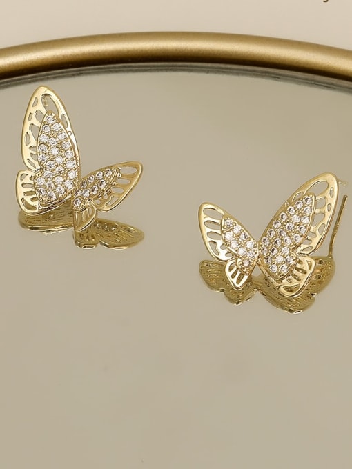 HYACINTH Copper Rhinestone Hollow Butterfly Minimalist Stud Trend Korean Fashion Earring 1