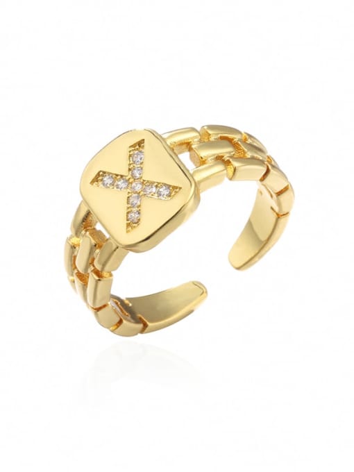 X Brass Cubic Zirconia Letter Vintage Band Ring
