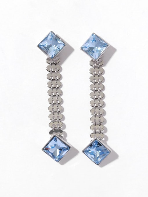 Blue glass Brass Glass Stone Geometric Vintage Drop Earring