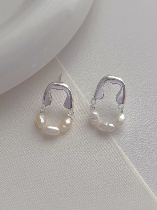 G108 white gold Brass Freshwater Pearl Geometric Minimalist Drop Earring