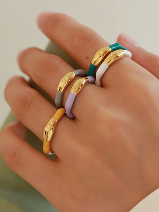 Five Color Brass Enamel Irregular Minimalist Band Ring 1