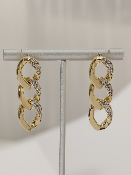 14k Gold Brass Cubic Zirconia Hollow Geometric Vintage Drop Trend Korean Fashion Earring