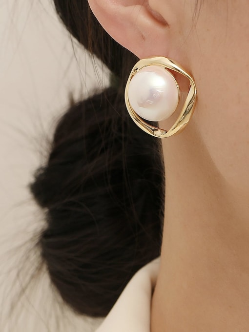 HYACINTH Brass Imitation Pearl Round Vintage Stud Trend Korean Fashion Earring 1