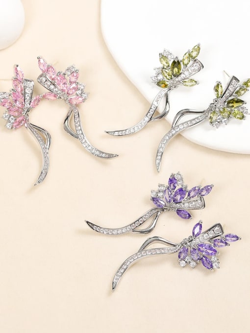 OUOU Brass Cubic Zirconia Flower Dainty Stud Earring 3