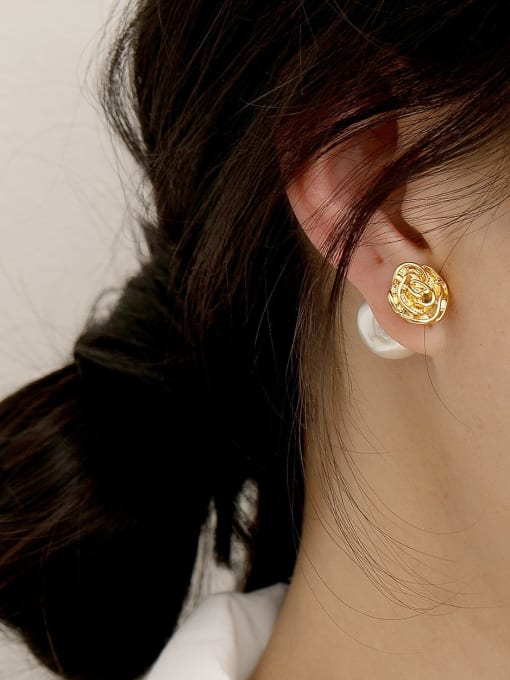 HYACINTH Brass Imitation Pearl Flower Vintage Stud Trend Korean Fashion Earring 1