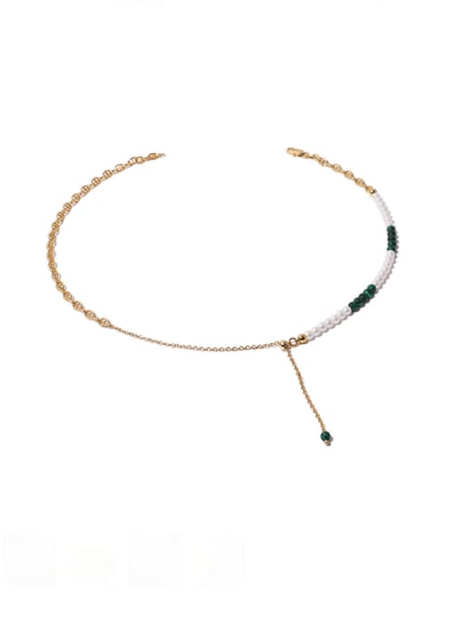 Five Color Brass Imitation Pearl Geometric Minimalist Tassel Necklace 0