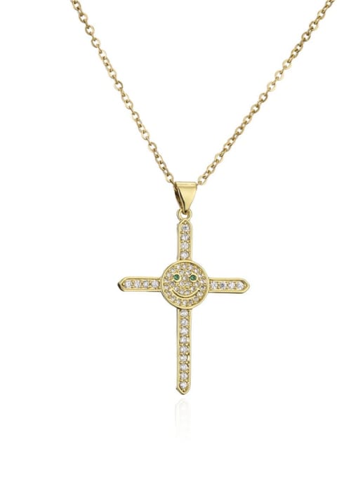 21237 Brass Cubic Zirconia Cross Vintage Regligious Necklace