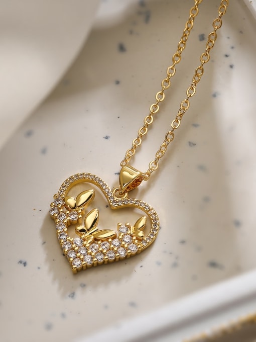 23495 Brass Cubic Zirconia Heart Dainty Necklace