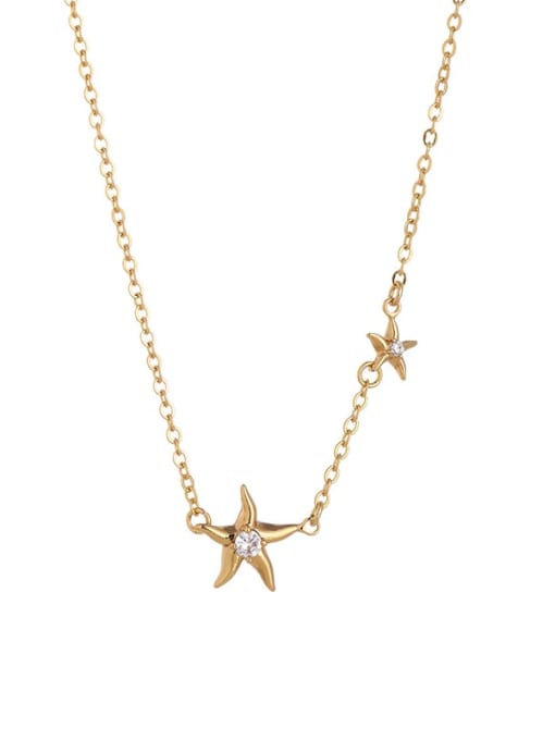 Two starfish styles Brass Cubic Zirconia Star Minimalist Necklace