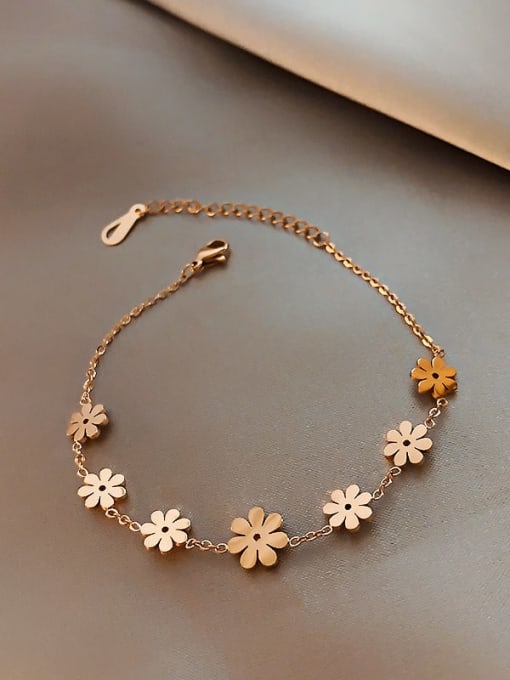 golden Alloy Enamel Flower Minimalist Link Bracelet