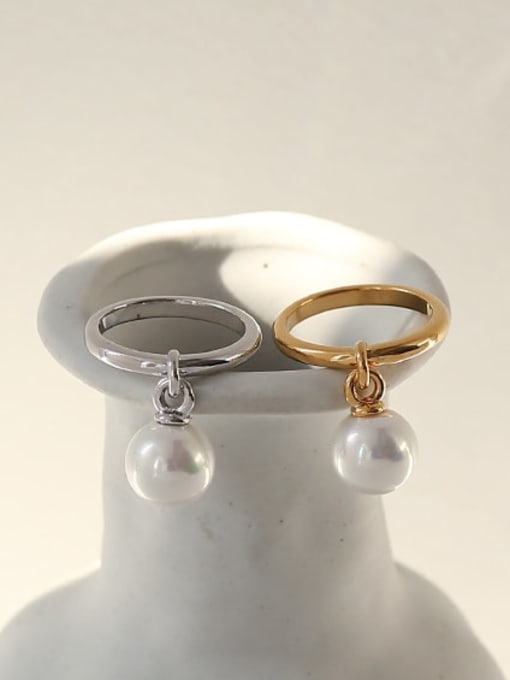 ACCA Brass Imitation Pearl Geometric Vintage Band Ring 4