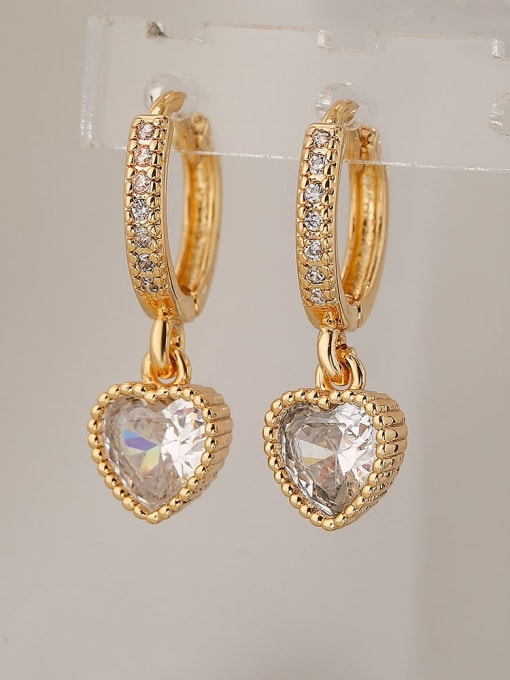 43846 Brass Cubic Zirconia Heart Dainty Stud Earring