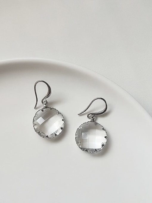 Circle white K Copper Glass stone Water Drop Minimalist Hook Trend Korean Fashion Earring