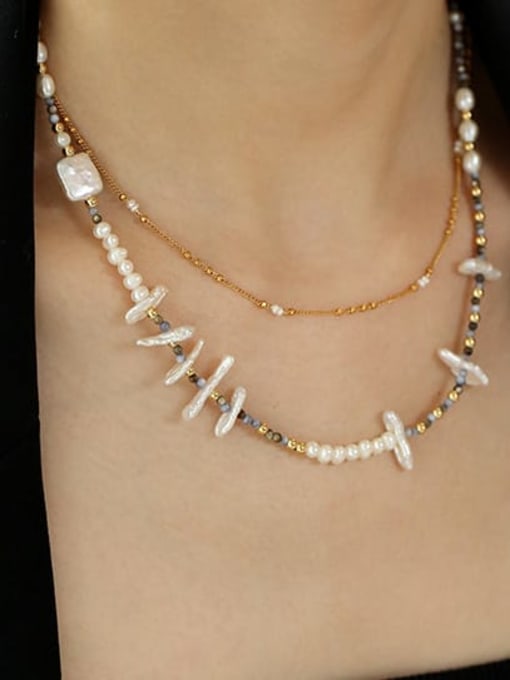 ACCA Brass Freshwater Pearl Irregular Vintage Necklace 2